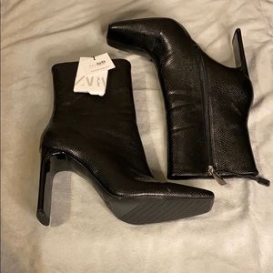 Snake skin high heel bootie from Zara